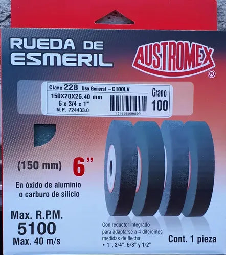 RUEDA ESMERIL 6" GRANO 100,AUSTROMEX