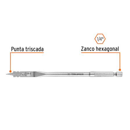 Broca Plana de Manita de 5/16" para Madera Truper