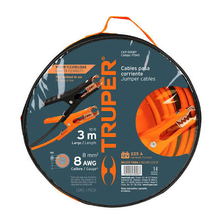 Cables Pasa Corriente 3 m, 225 A, 8 AWG con Funda Truper