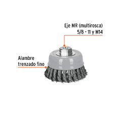 Carda Tipo Copa de 4" con Alambre Trenzado Fino y Multi-rosca Truper