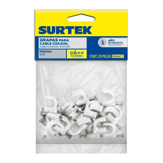 Grapa para Cable Coaxial de 12 mm Blanco 20 Pzas Surtek