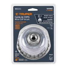 Carda Tipo Copa de 4" con Alambre Trenzado Fino y Multi-rosca Truper