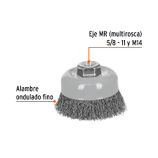 Carda Tipo Copa de 4" con Alambre Ondulado Fino y Multi-rosca Truper