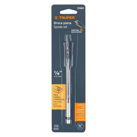 Broca Plana de Manita de 1/4" para Madera Truper
