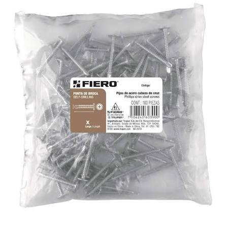 Bolsa con 100 Pijas Cabeza de Cruz Punta de Broca 3/4" Fiero (Grupo Truper)