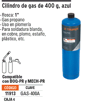 Cilindro de Gas Propano de 400 g Azul Truper