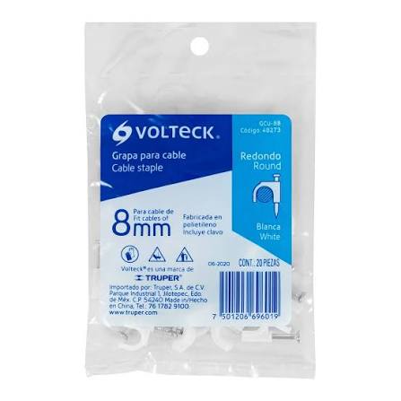 Bolsa con 20 Grapas Blancas de 8 mm para Cable Redondo Truper (GCU-8B)
