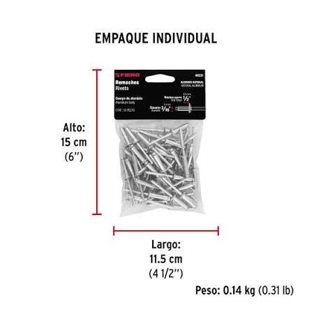 Bolsa con 50 Remaches Pop 3/16" x 1/2" Truper
