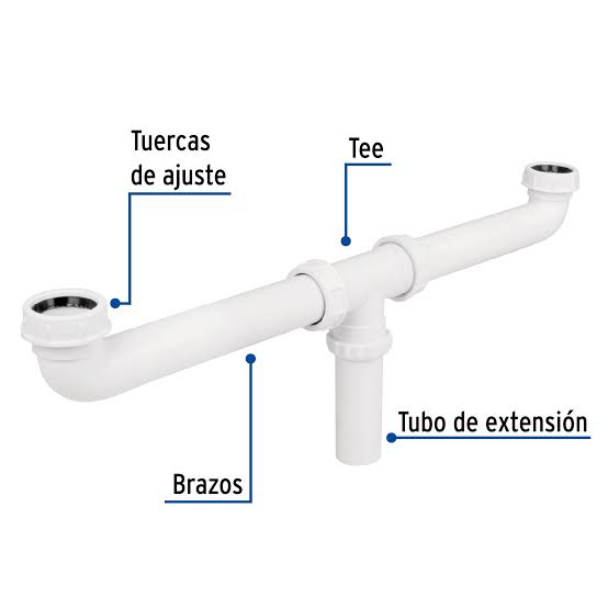 Céspol Doble de 1 1/2" sin Contra de Polipropileno para Fregadero Truper
