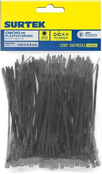 Cinchos de Plástico Natural 100 x 2.5 mm Paquete de 100 Pzas Surtek