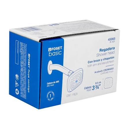REGADERA CUADRADA 3-3/4" BRAZO Y CHAPETÓN DE ACERO.
