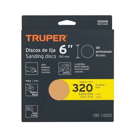 Discos de Lija de 5" Grano 320 Sin Perforaciones Truper