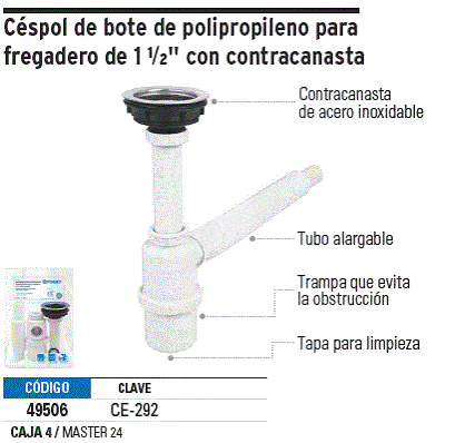 Céspol de Bote con Contracanasta de Acero Inoxidable para Fregadero Truper