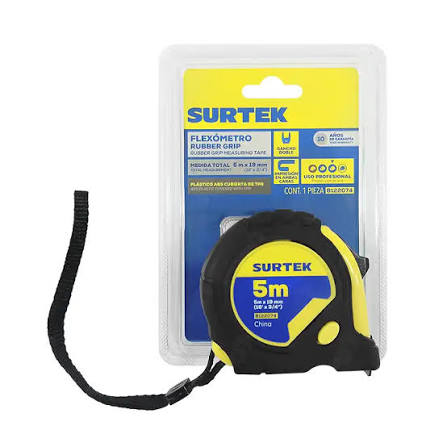 Flexómetro Rubber Grip 5 m x 19 mm Surtek