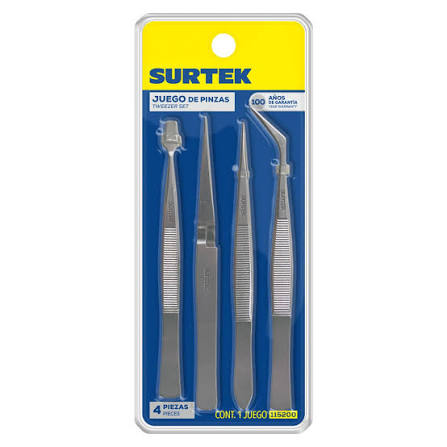 Juego de 4 Pinzas de Precisión Tipo Tweezer Surtek (115200)