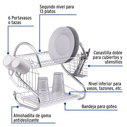 Escurridor de Acero Cromado con 2 Niveles para Trastes Truper
