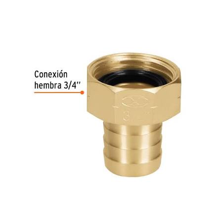 Conector Hembra de Latón Sólido de 3/4" para Manguera Truper