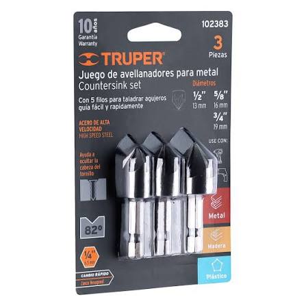Juego de 3 Brocas Avellanadoras Truper