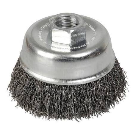 Carda Tipo Copa de Alambre Ondulado 4" x 0.35 mm con Rosca M14 Surtek
