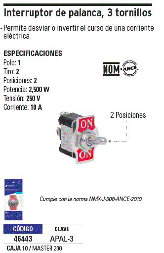 Interruptor de Palanca de 3 Tornillos Truper