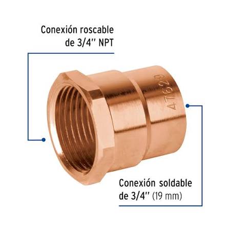 Conector de Cobre de Rosca Interior de 3/4" Truper