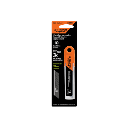 Estuche con 10 Cuchillas SK2 de 18 mm para Cutter Truper