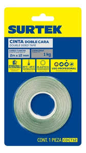 Cinta Transparente de Doble Cara 12 mm x 2 m en Blíster Surtek