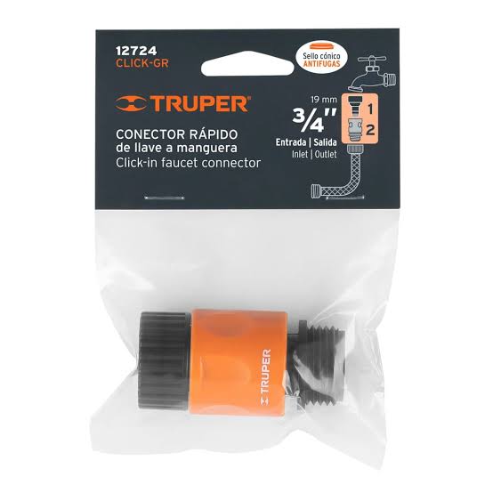 Conector Rápido de ABS de 3/4" para Grifo a Manguera Sistema Click Truper