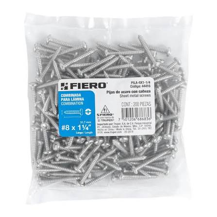 Bolsa con 200 Pijas para Lámina #8 x 1-1/4" Fiero (Grupo Truper)