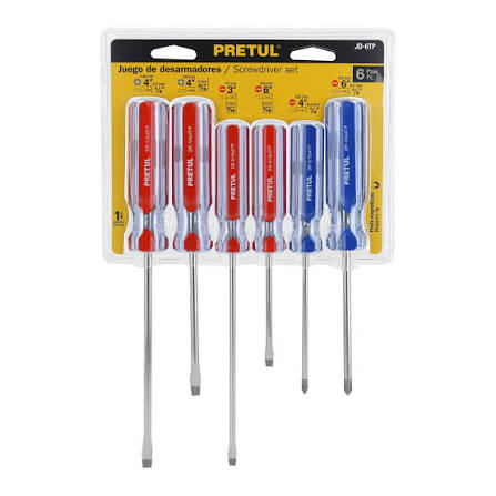 Juego de 6 Desarmadores Mango de PVC Pretul (JD-6TP)