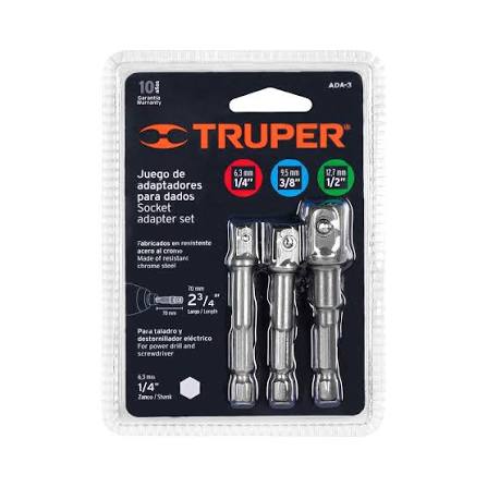Juego de 3 Adaptadores para Dado de 1/4", 3/8" y 1/2" Truper