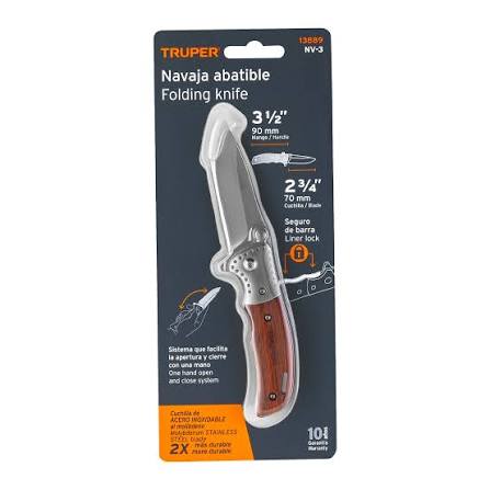 Navaja Abatible 3-1/2" Mango de Madera Truper (NV-3)
