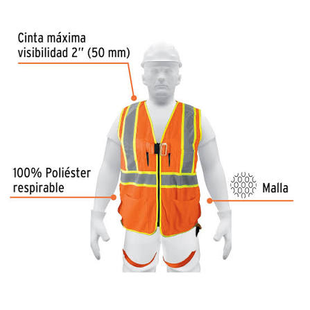 Chaleco de Seguridad Naranja con Cintas de Alta Visibilidad Truper