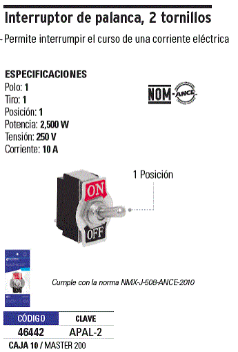 Interruptor de Palanca de 2 Tornillos Truper