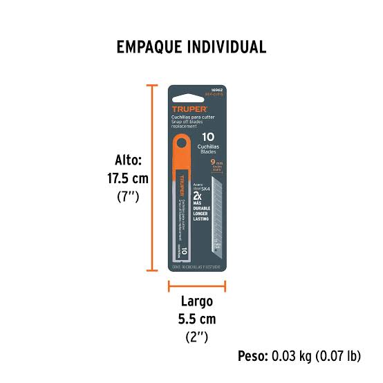 Estuche con 10 Cuchillas SK4 de 9 mm para Cutter Truper