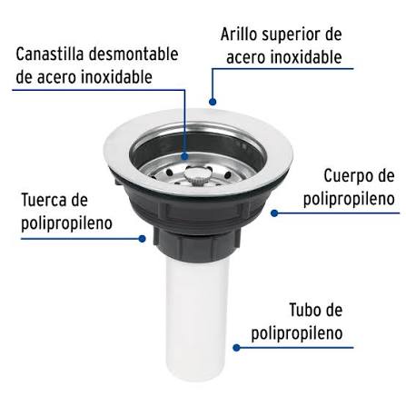 Contra Canasta de 3 1/2" de Acero Inoxidable con Tubo de Plástico Truper