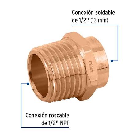 Conector de Cobre de Rosca Exterior de 1/2" Truper